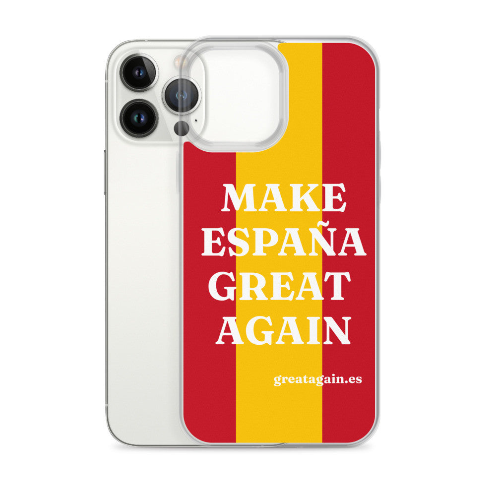 Carcasa transparente iPhone® Make España Great Again con bandera grande