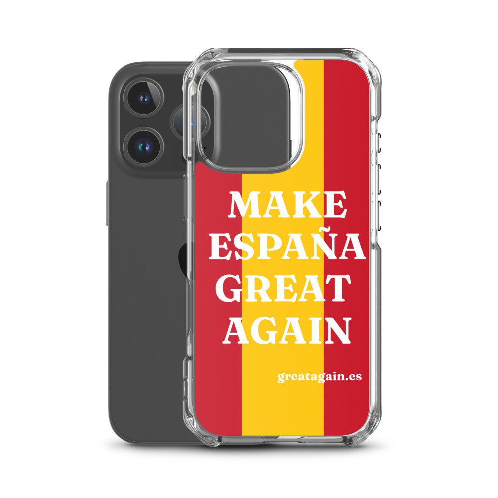Carcasa transparente iPhone® Make España Great Again con bandera grande