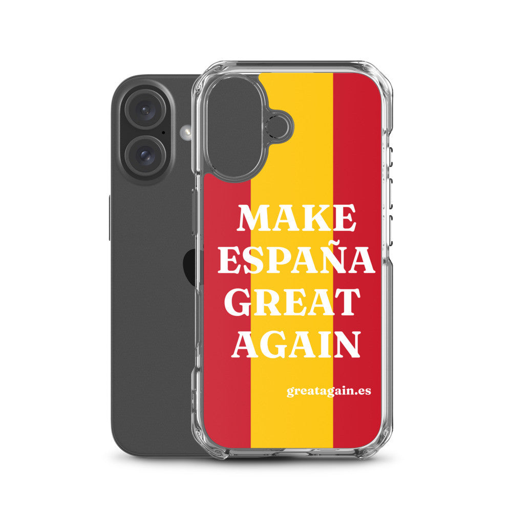 Carcasa transparente iPhone® Make España Great Again con bandera grande