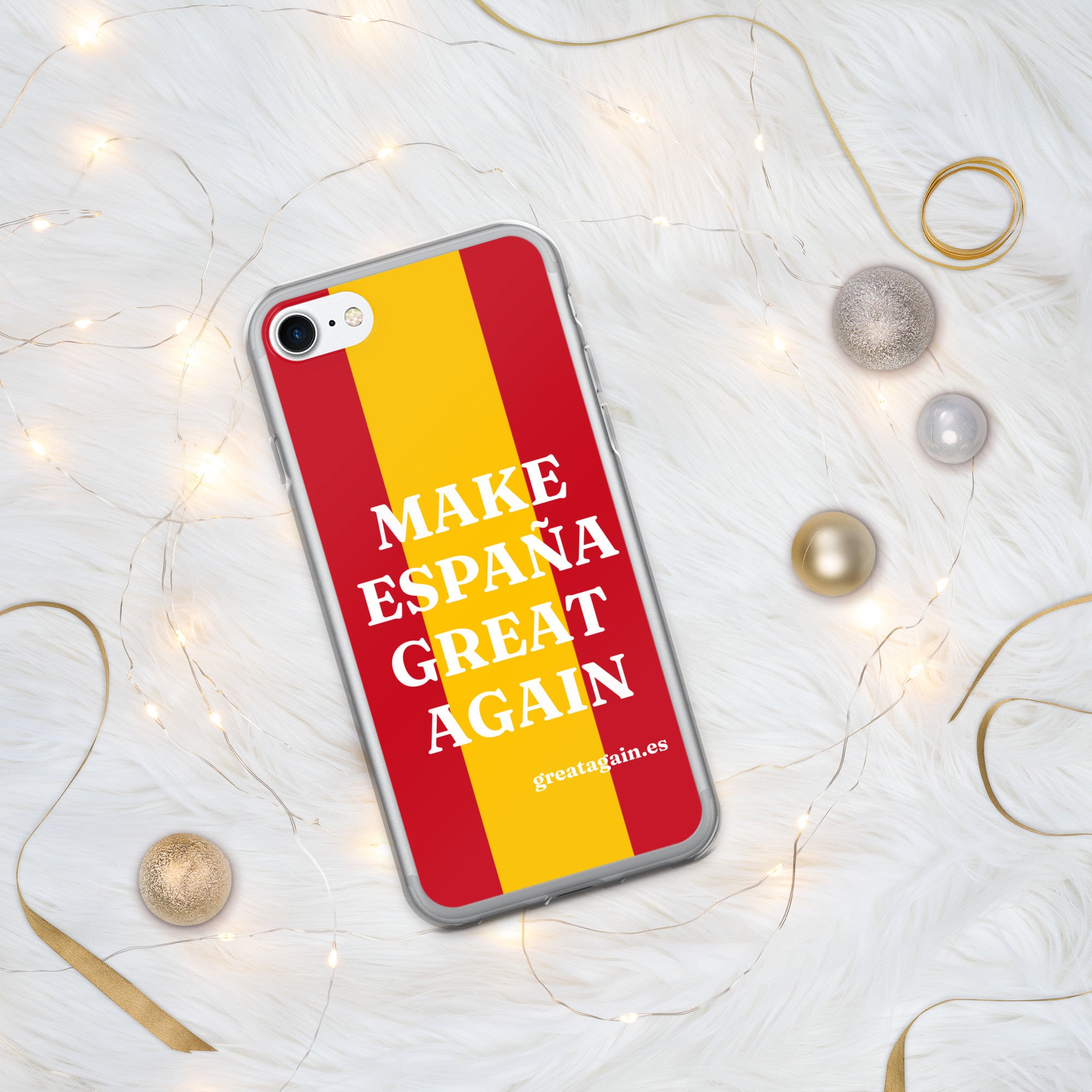 Carcasa transparente iPhone® Make España Great Again con bandera grande