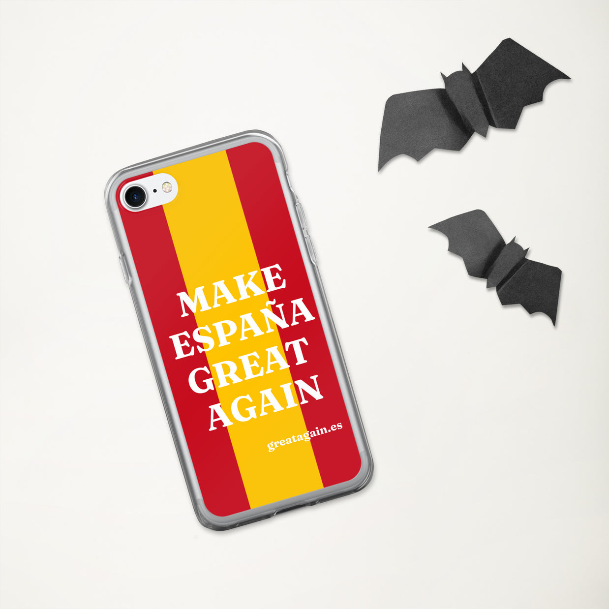 Carcasa transparente iPhone® Make España Great Again con bandera grande