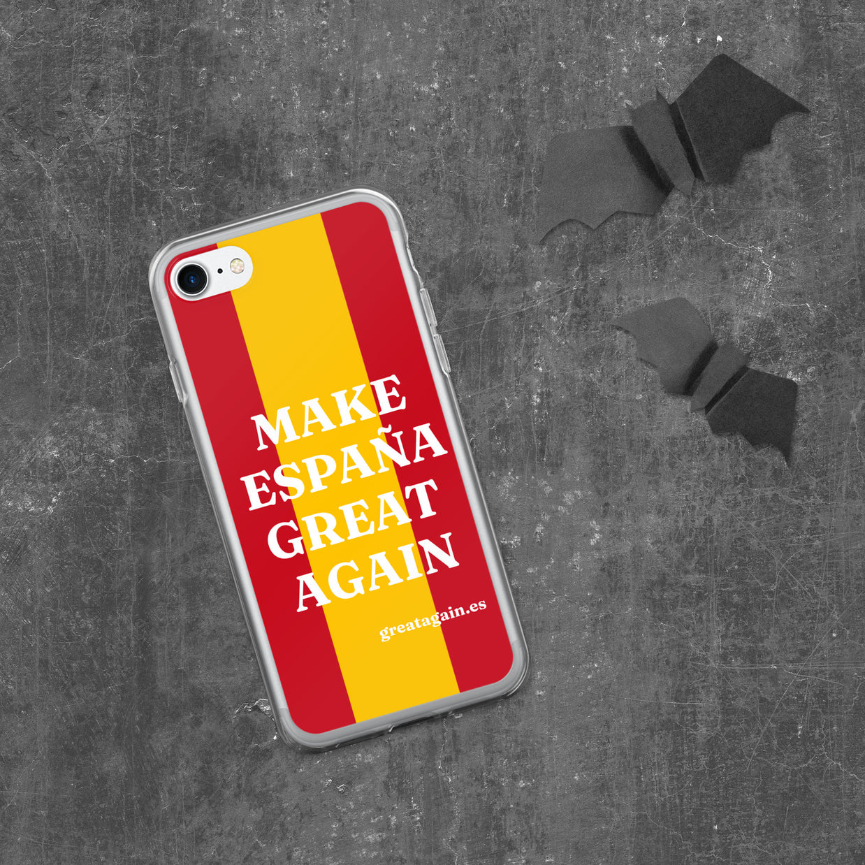 Carcasa transparente iPhone® Make España Great Again con bandera grande