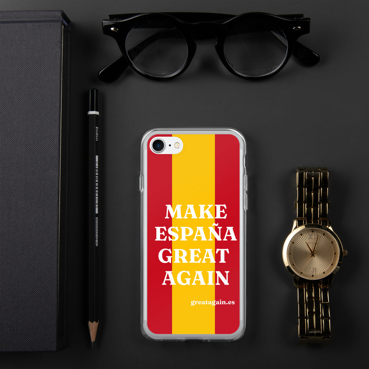 Carcasa transparente iPhone® Make España Great Again con bandera grande