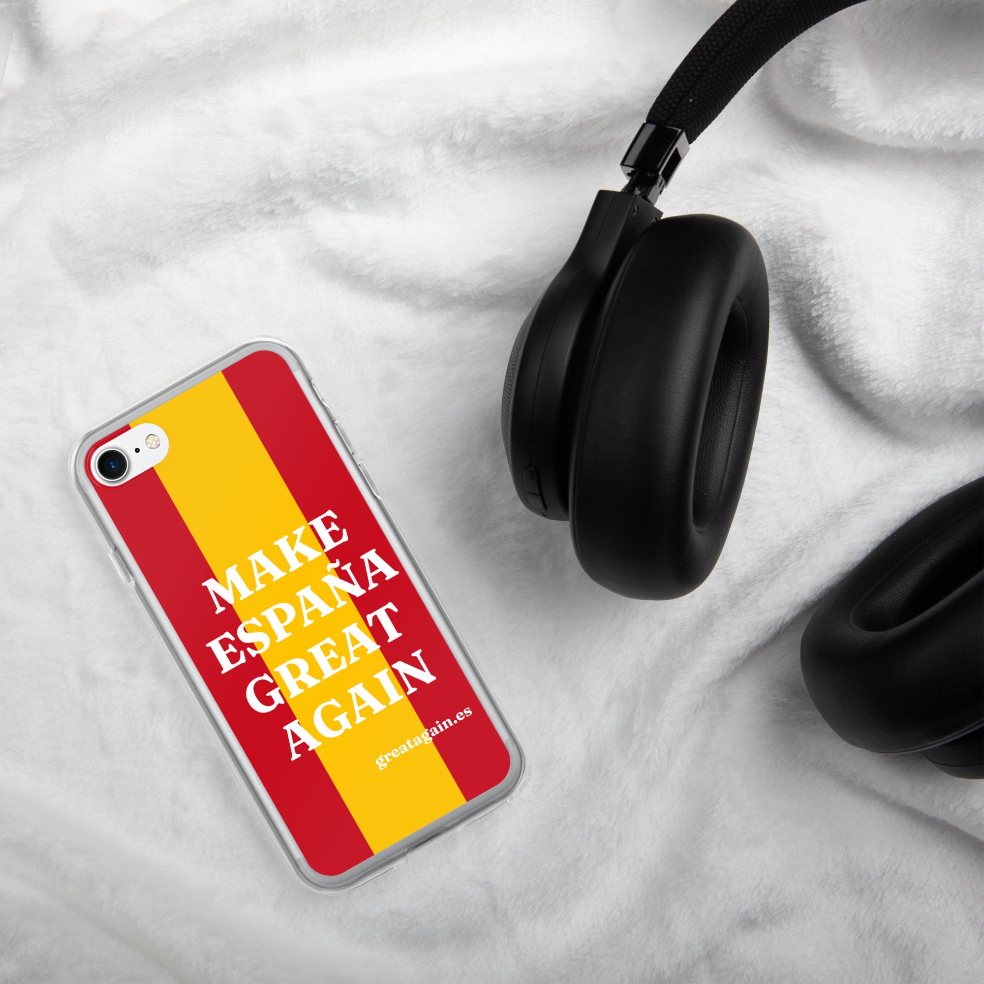 Carcasa transparente iPhone® Make España Great Again con bandera grande