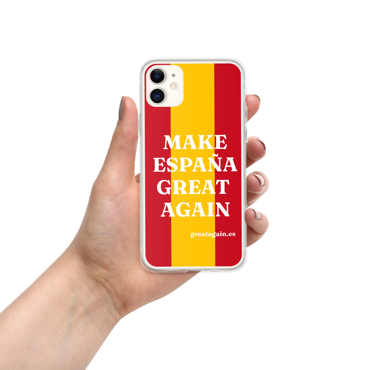 Carcasa transparente iPhone® Make España Great Again con bandera grande