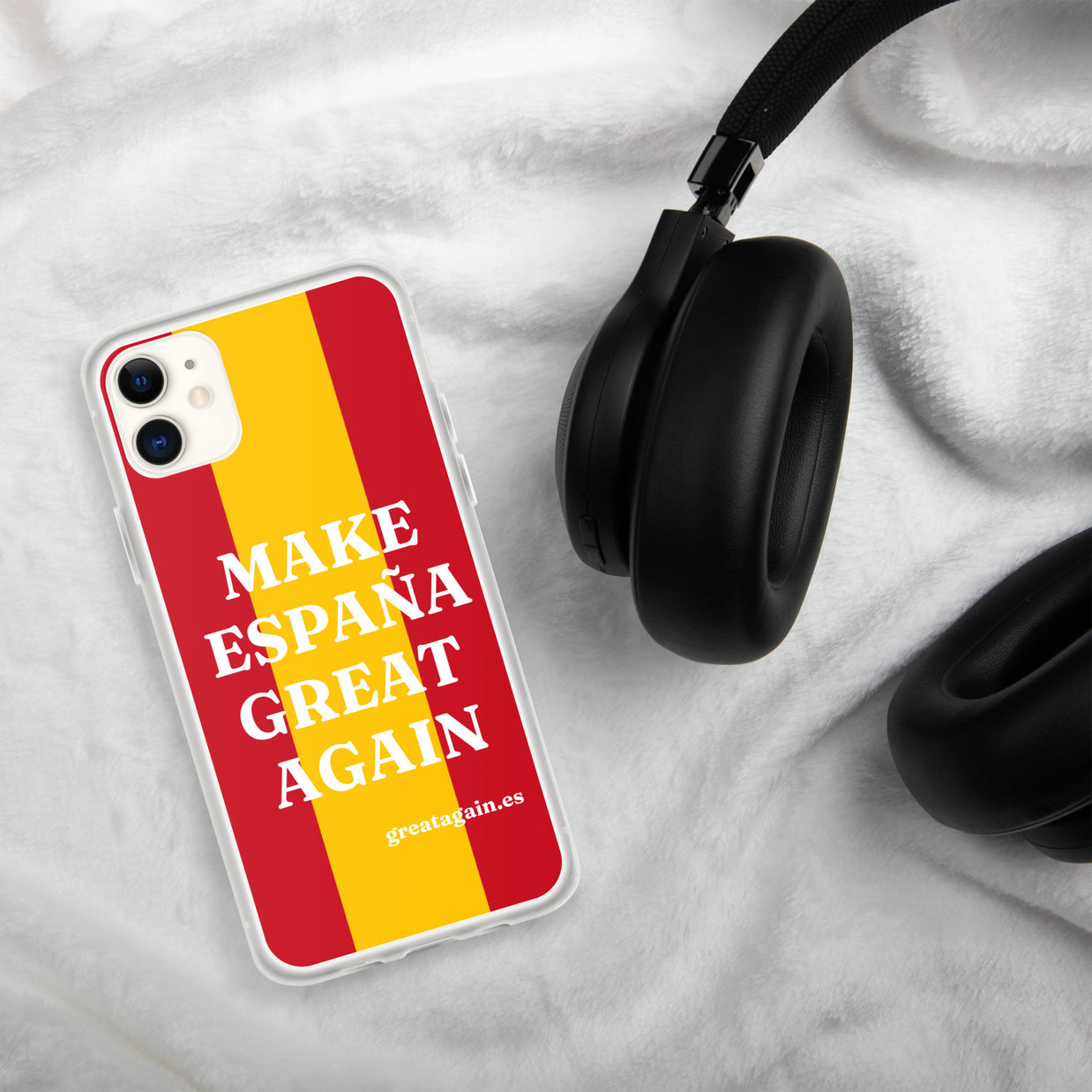 Carcasa transparente iPhone® Make España Great Again con bandera grande