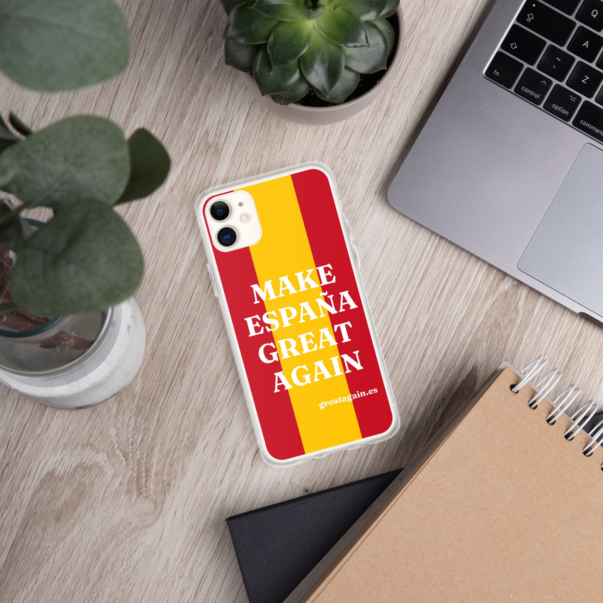 Carcasa transparente iPhone® Make España Great Again con bandera grande