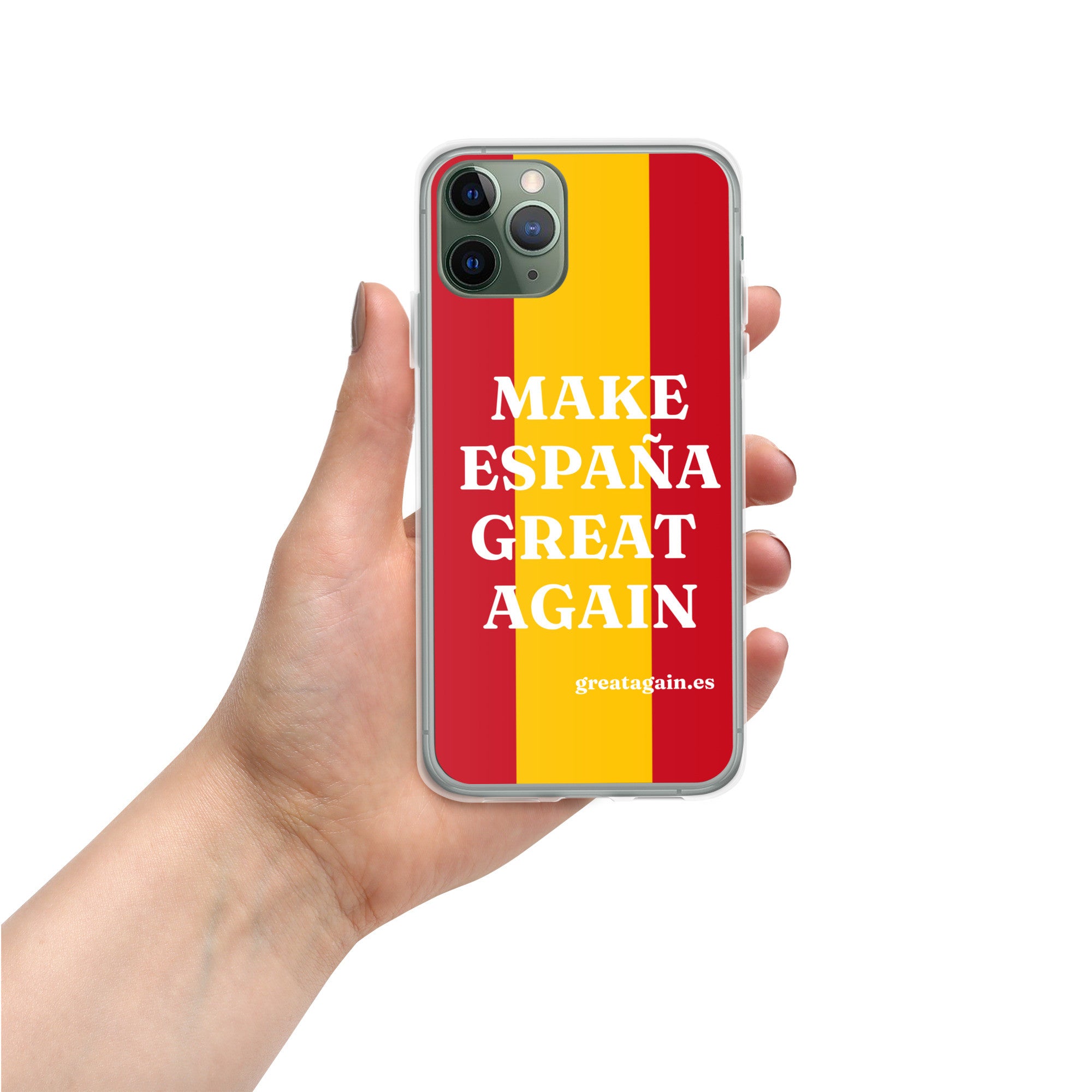 Carcasa transparente iPhone® Make España Great Again con bandera grande