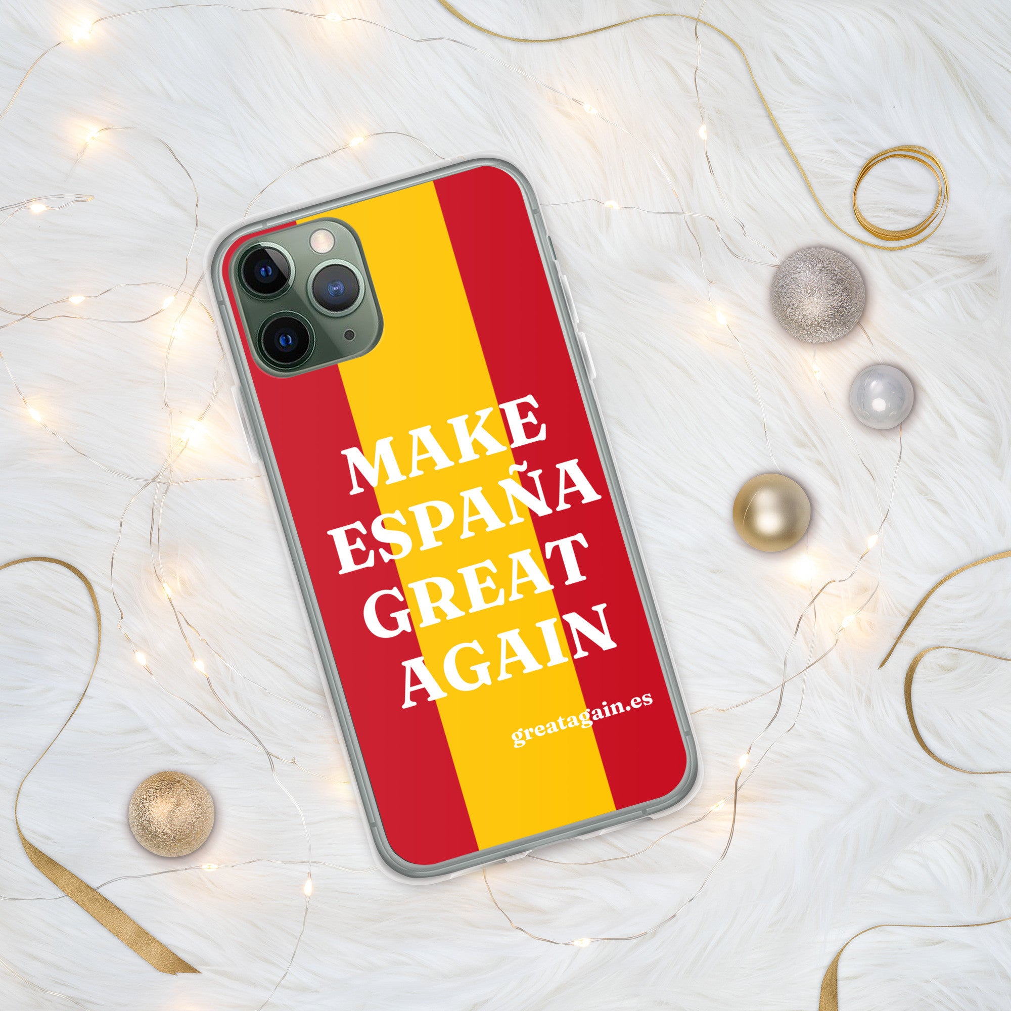 Carcasa transparente iPhone® Make España Great Again con bandera grande