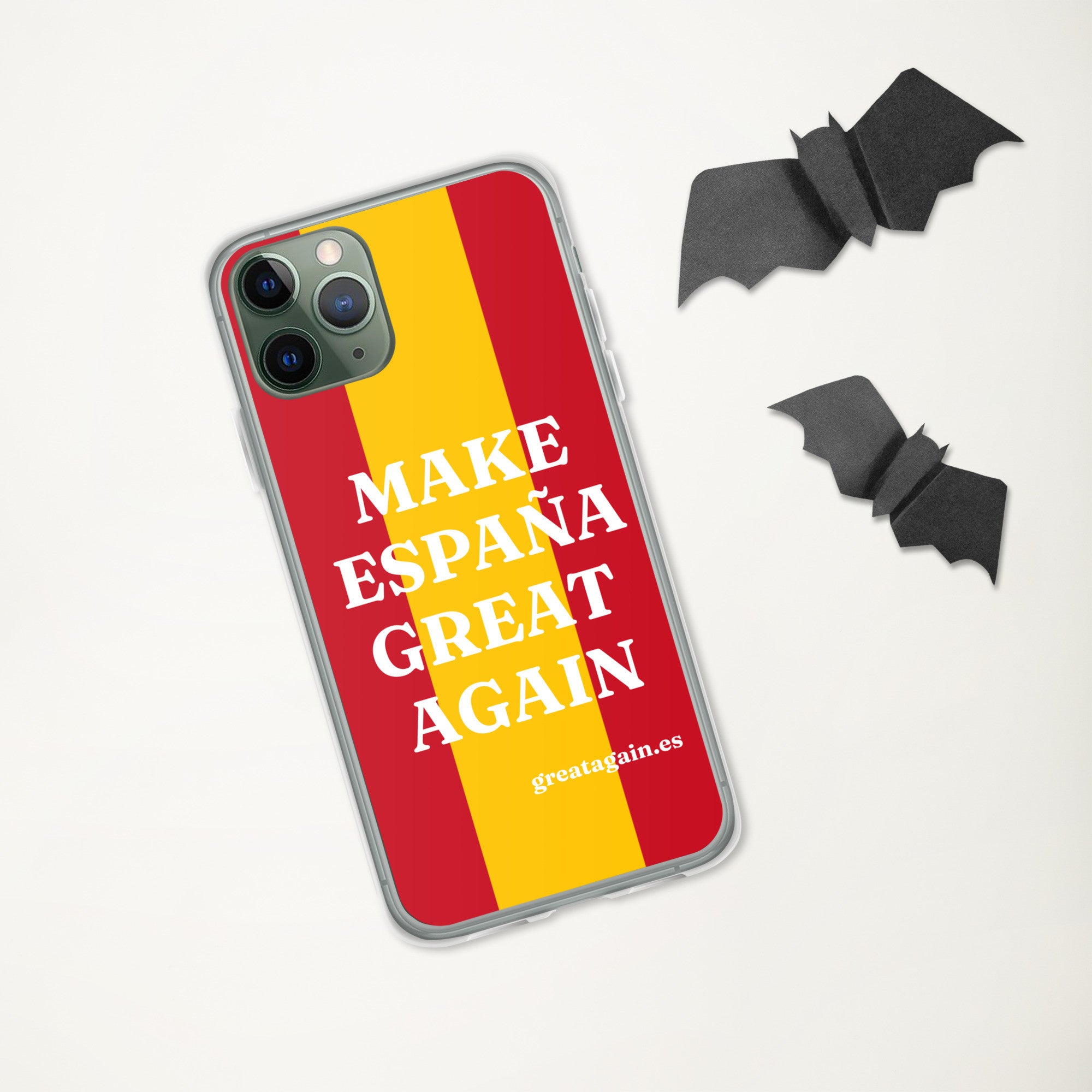 Carcasa transparente iPhone® Make España Great Again con bandera grande