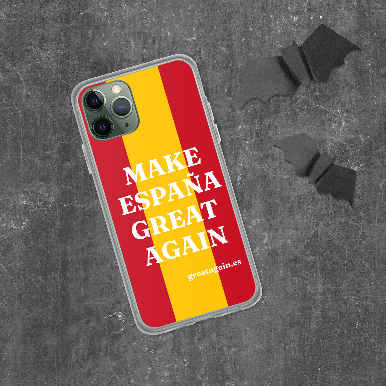Carcasa transparente iPhone® Make España Great Again con bandera grande
