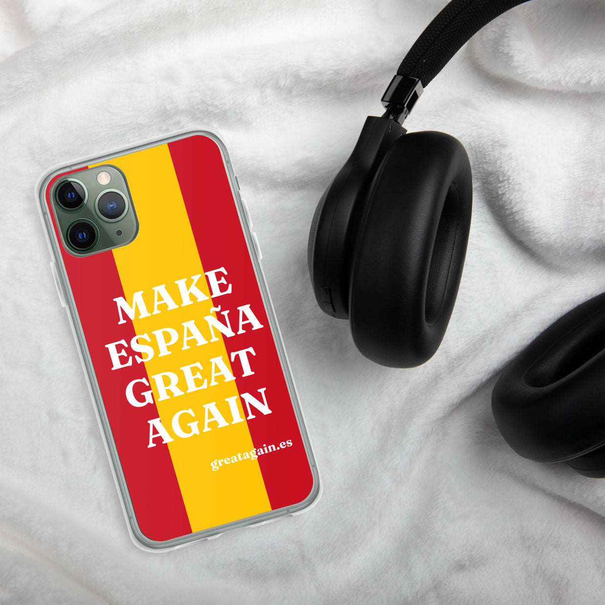 Carcasa transparente iPhone® Make España Great Again con bandera grande