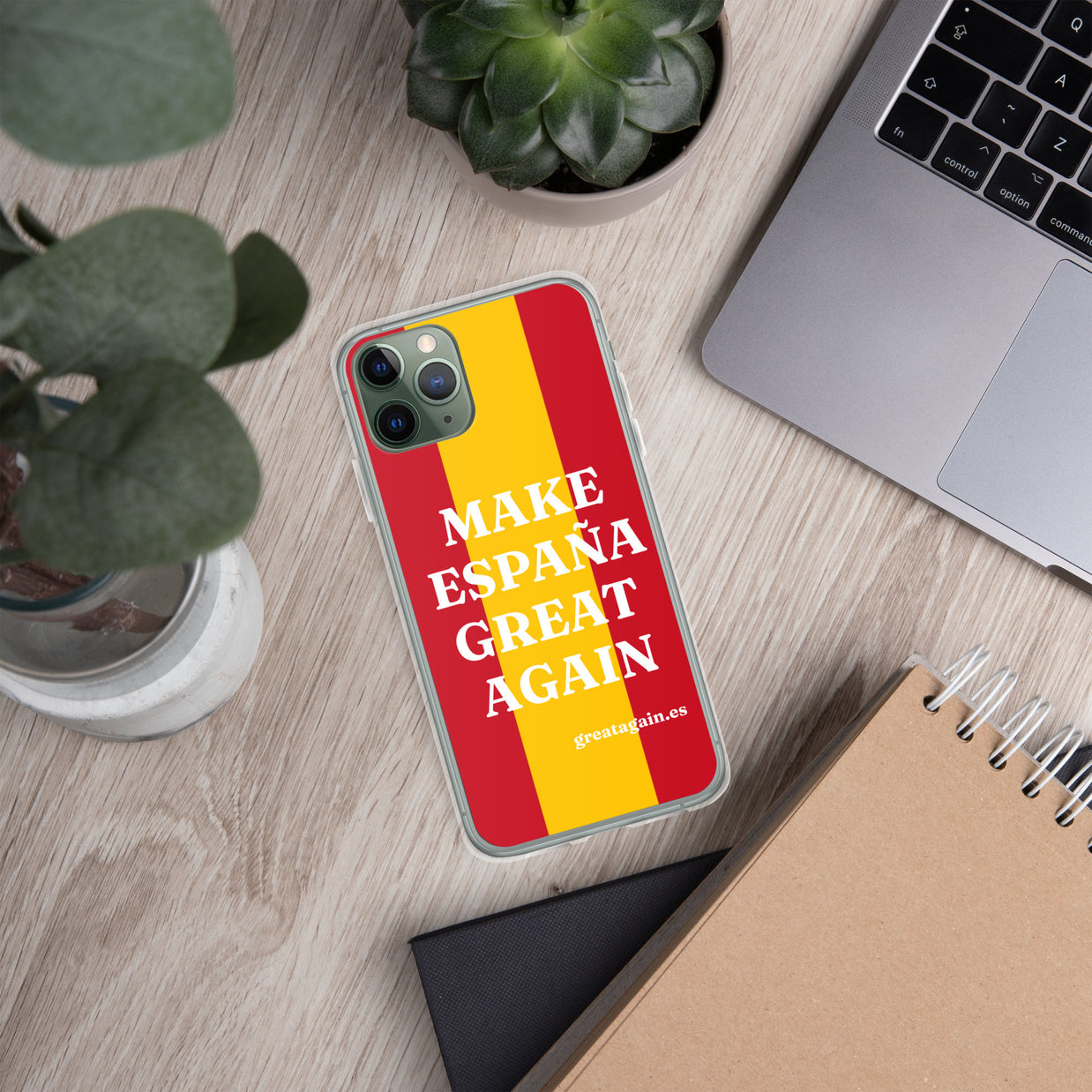 Carcasa transparente iPhone® Make España Great Again con bandera grande
