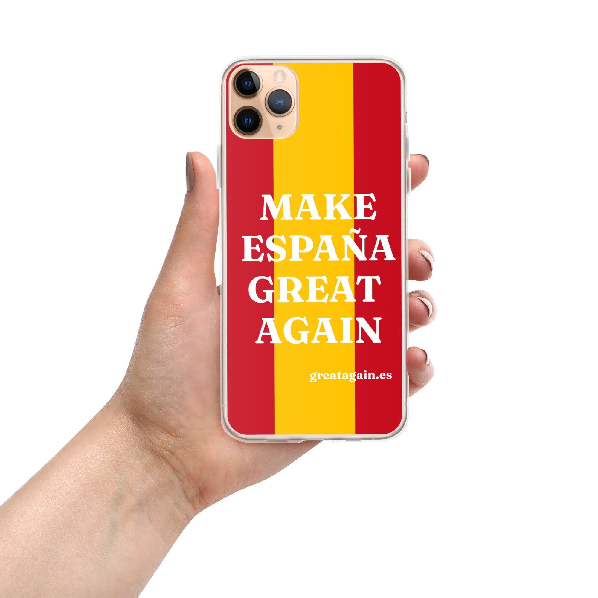 Carcasa transparente iPhone® Make España Great Again con bandera grande