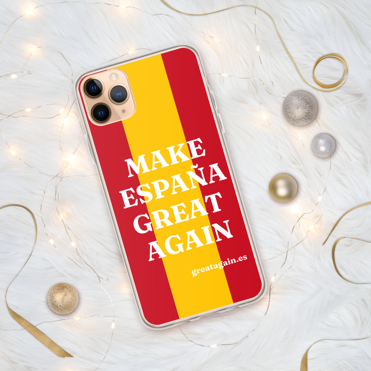 Carcasa transparente iPhone® Make España Great Again con bandera grande