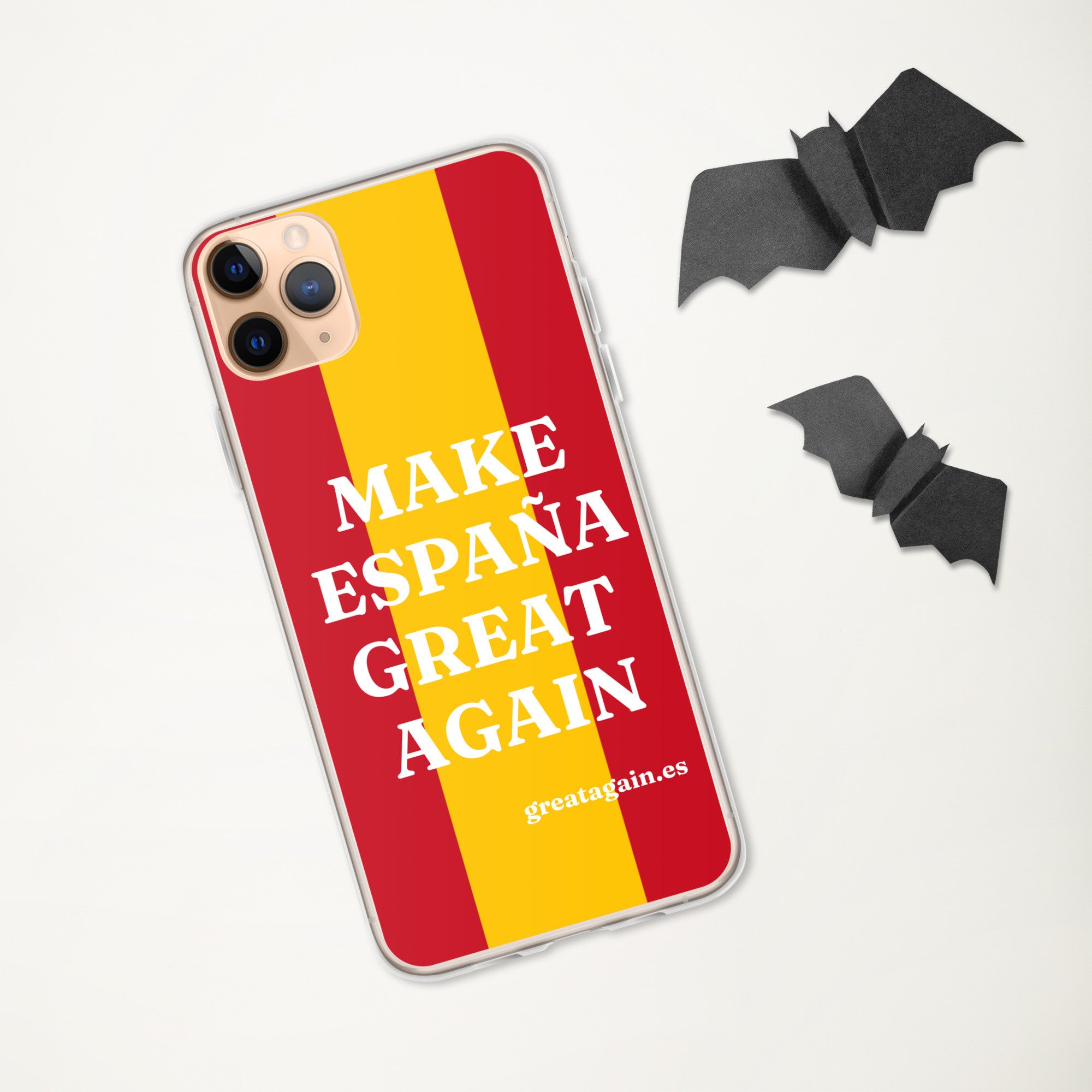 Carcasa transparente iPhone® Make España Great Again con bandera grande