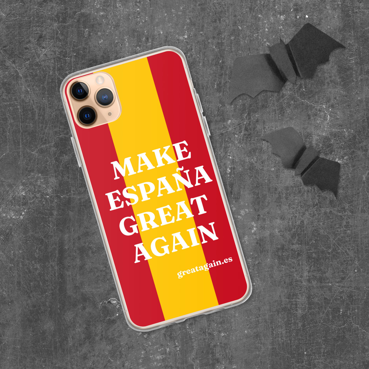 Carcasa transparente iPhone® Make España Great Again con bandera grande