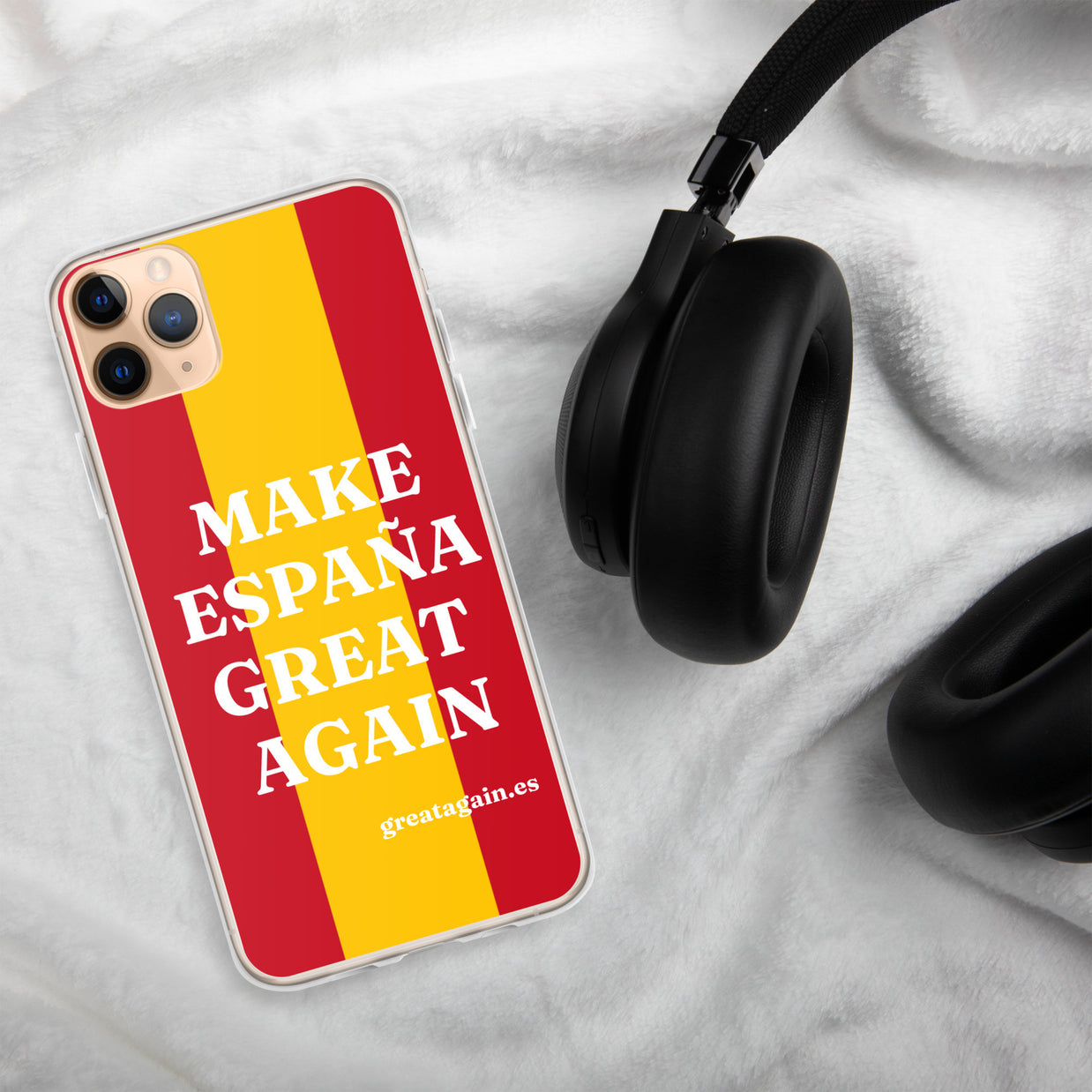 Carcasa transparente iPhone® Make España Great Again con bandera grande