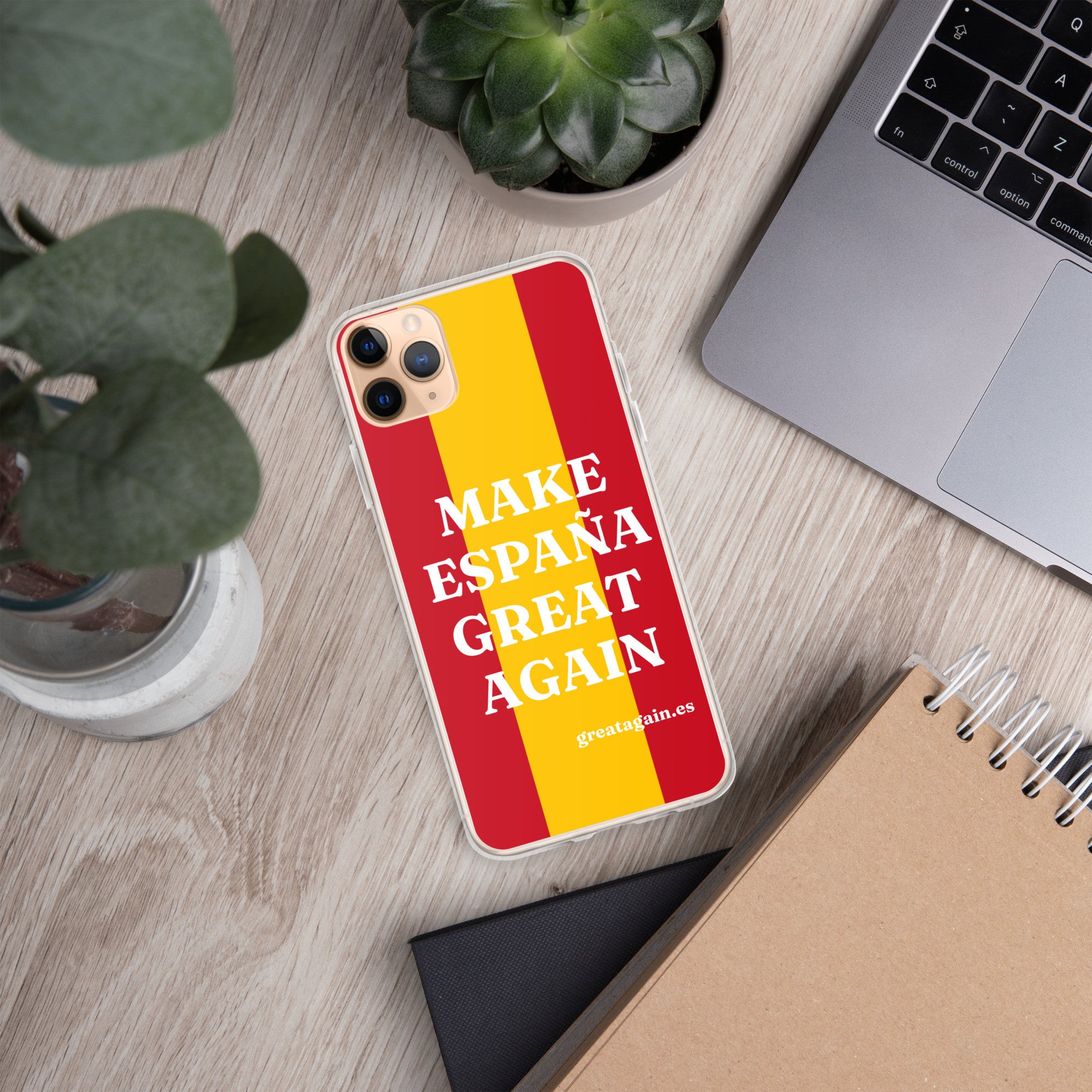 Carcasa transparente iPhone® Make España Great Again con bandera grande