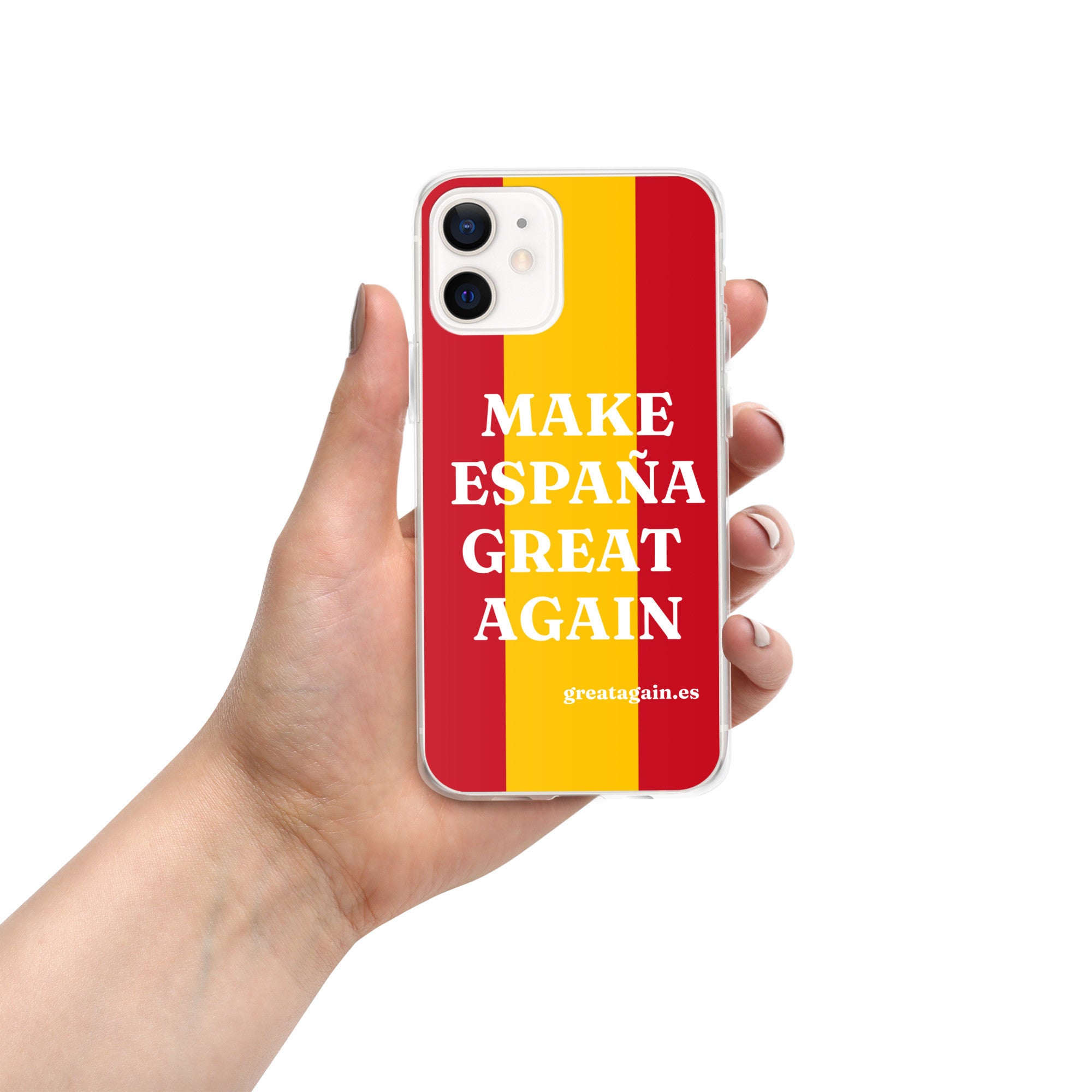 Carcasa transparente iPhone® Make España Great Again con bandera grande