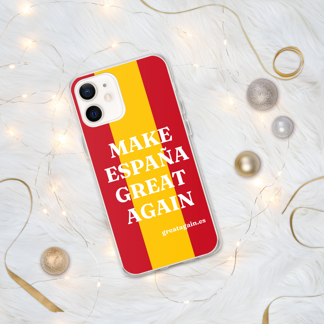 Carcasa transparente iPhone® Make España Great Again con bandera grande