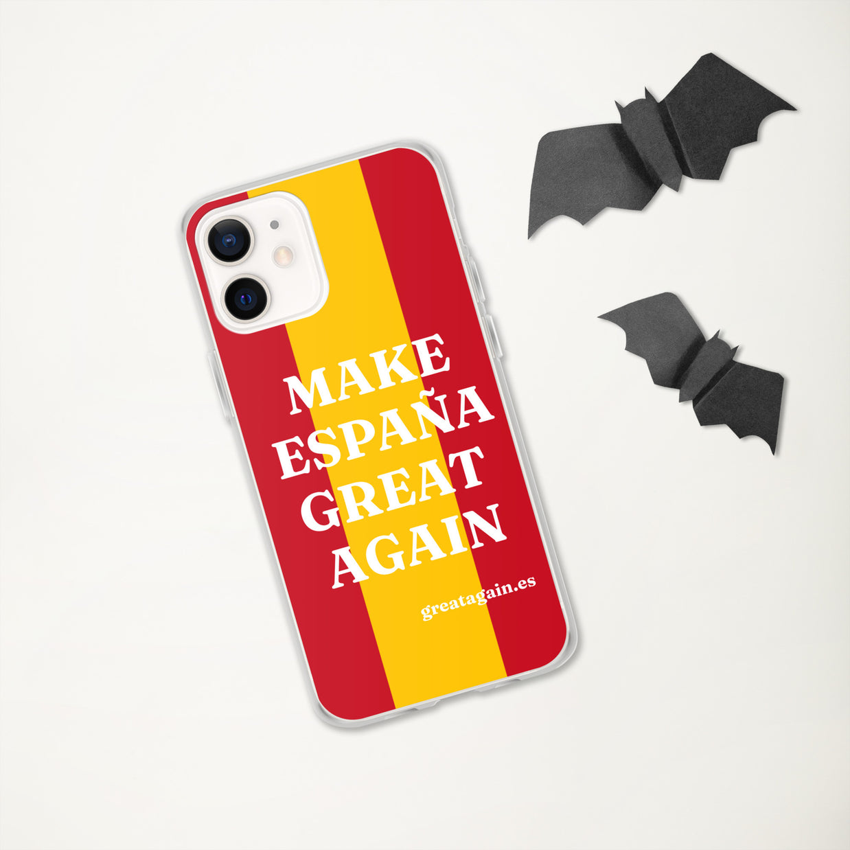 Carcasa transparente iPhone® Make España Great Again con bandera grande