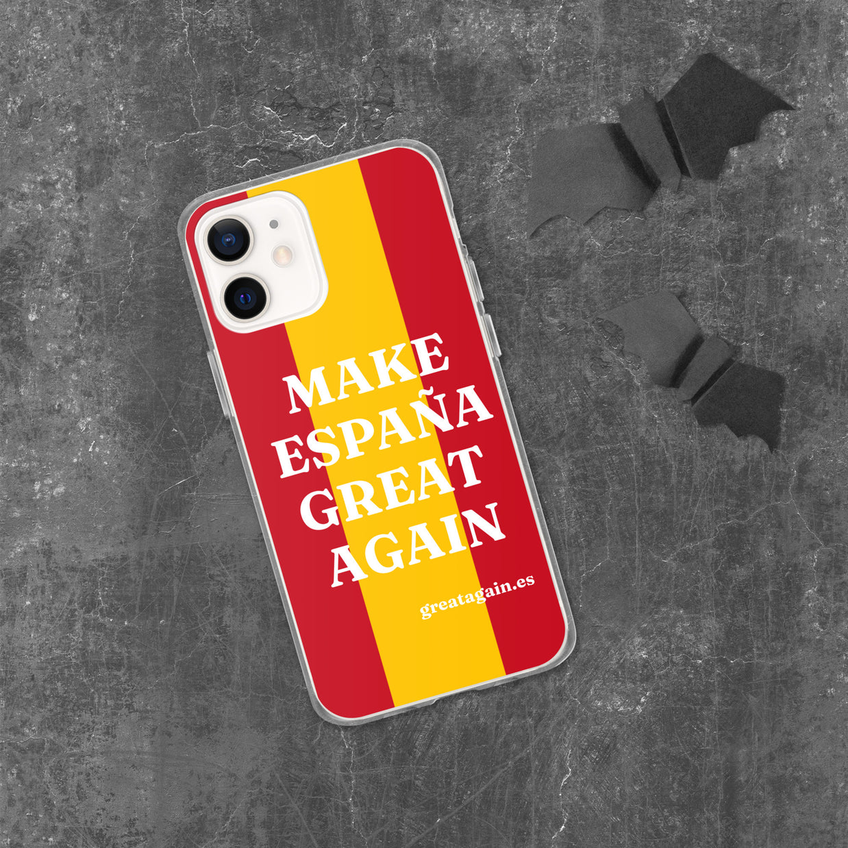 Carcasa transparente iPhone® Make España Great Again con bandera grande