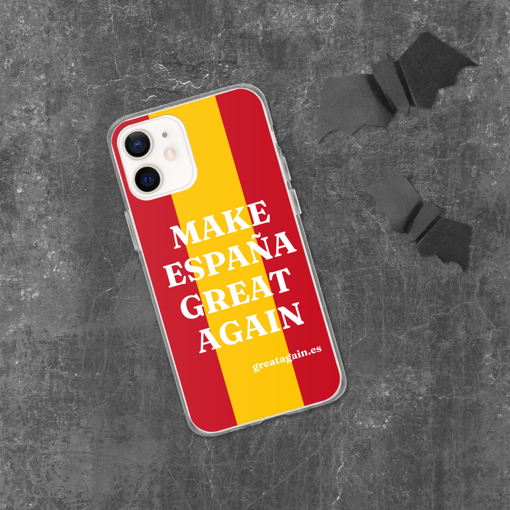 Carcasa transparente iPhone® Make España Great Again con bandera grande
