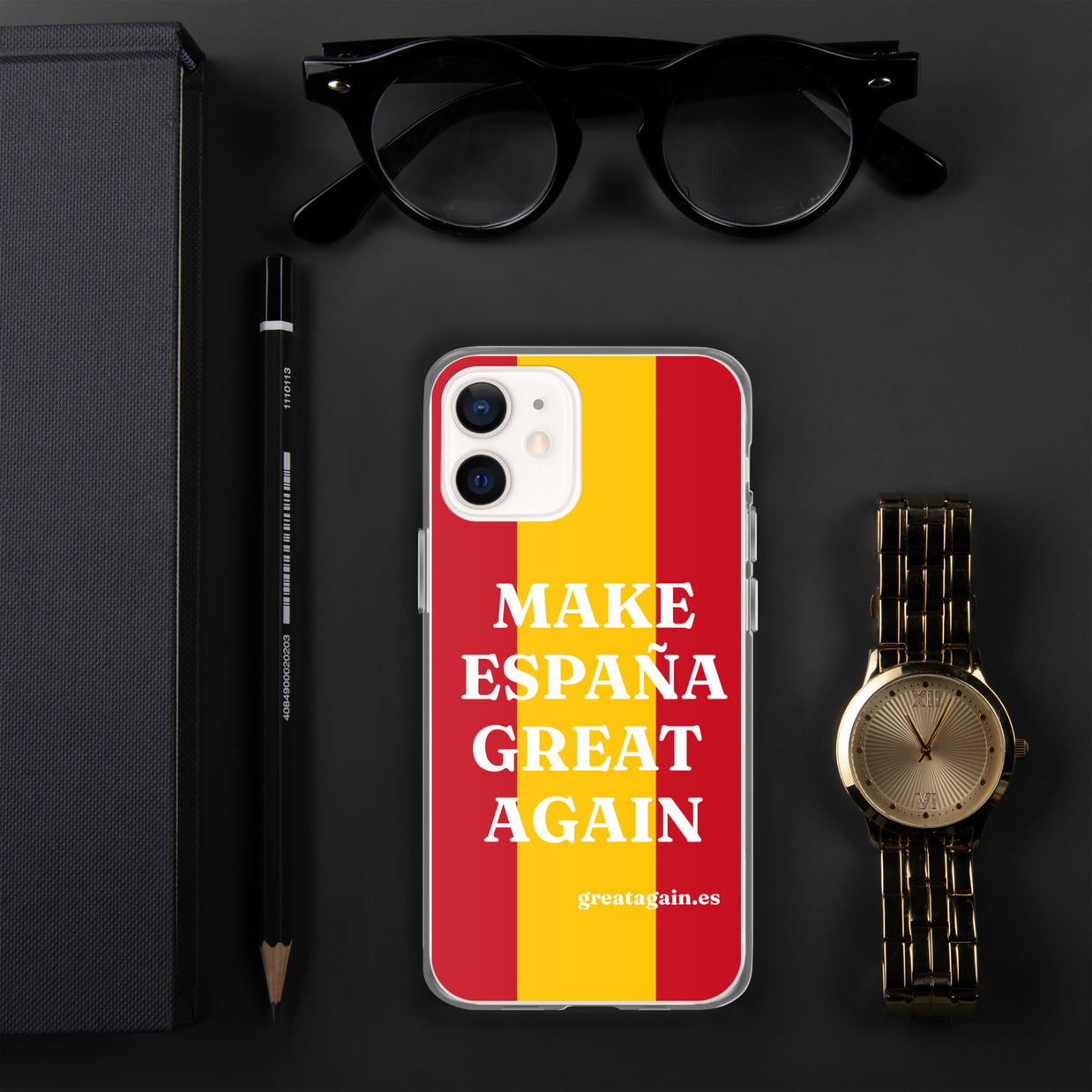 Carcasa transparente iPhone® Make España Great Again con bandera grande