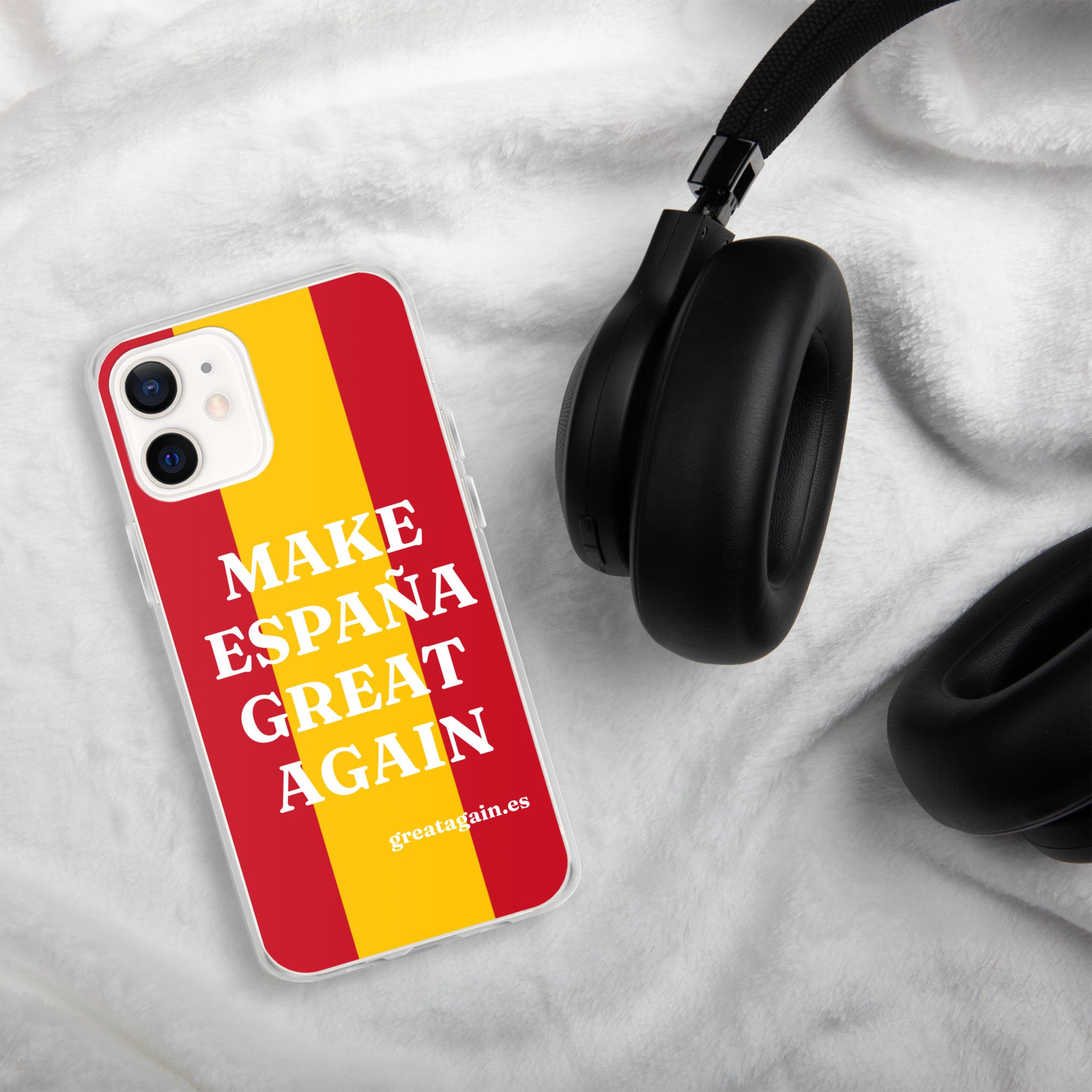Carcasa transparente iPhone® Make España Great Again con bandera grande