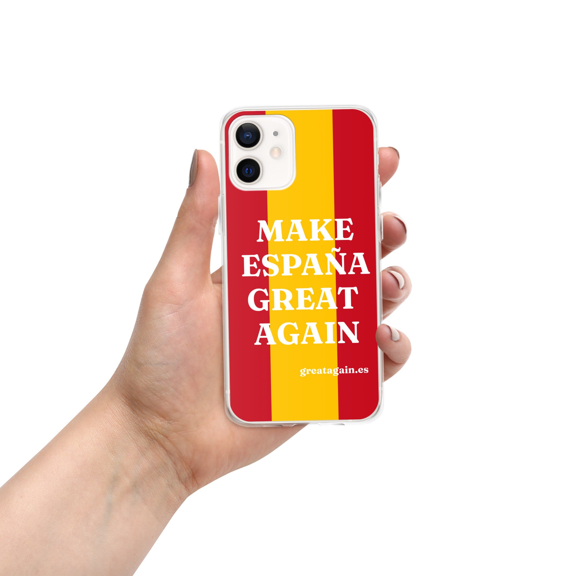 Carcasa transparente iPhone® Make España Great Again con bandera grande