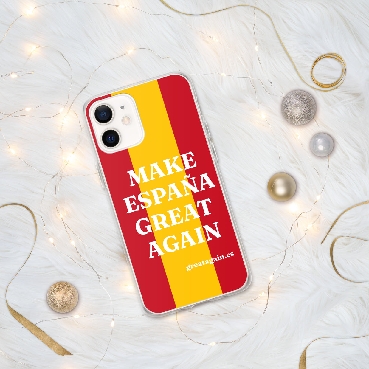 Carcasa transparente iPhone® Make España Great Again con bandera grande