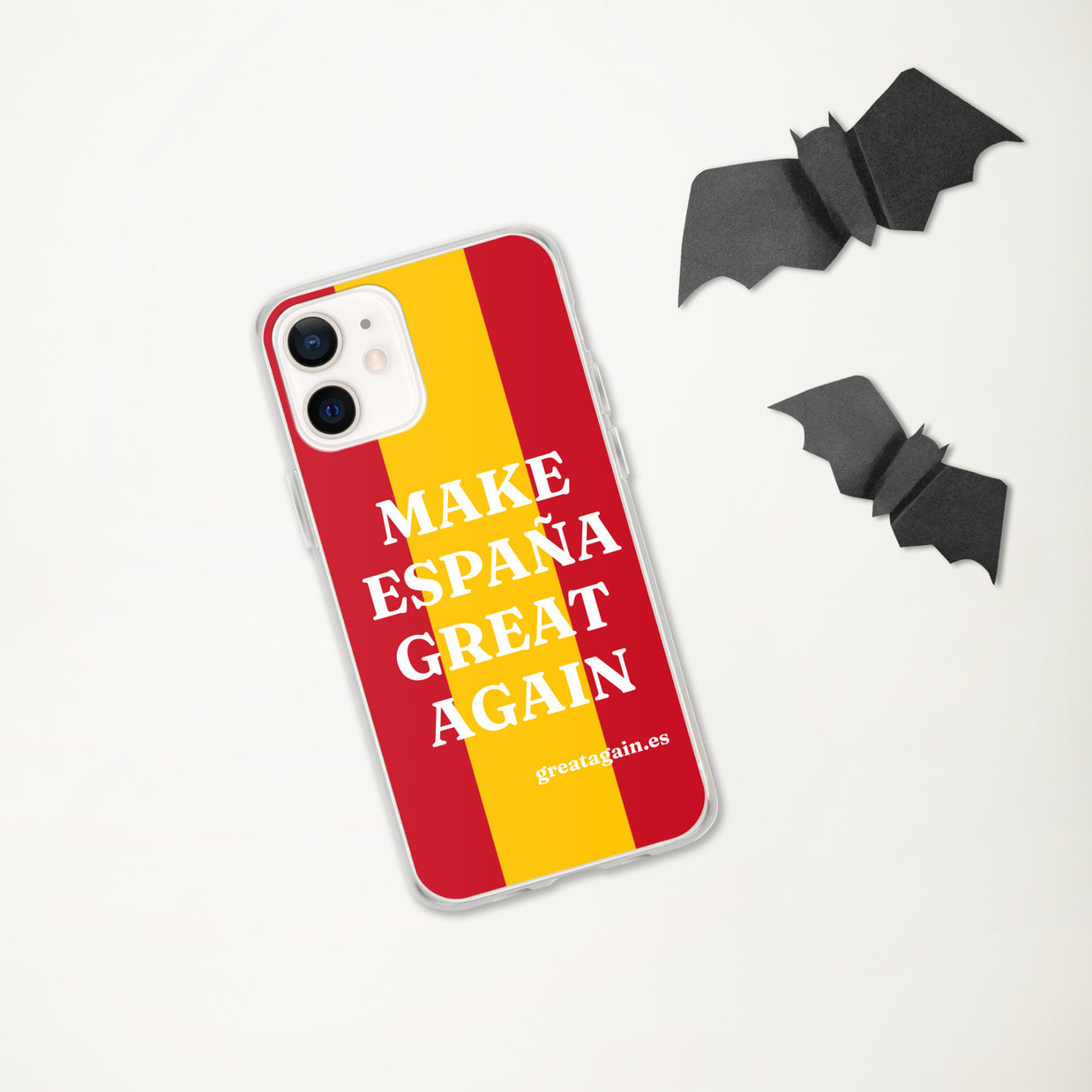 Carcasa transparente iPhone® Make España Great Again con bandera grande