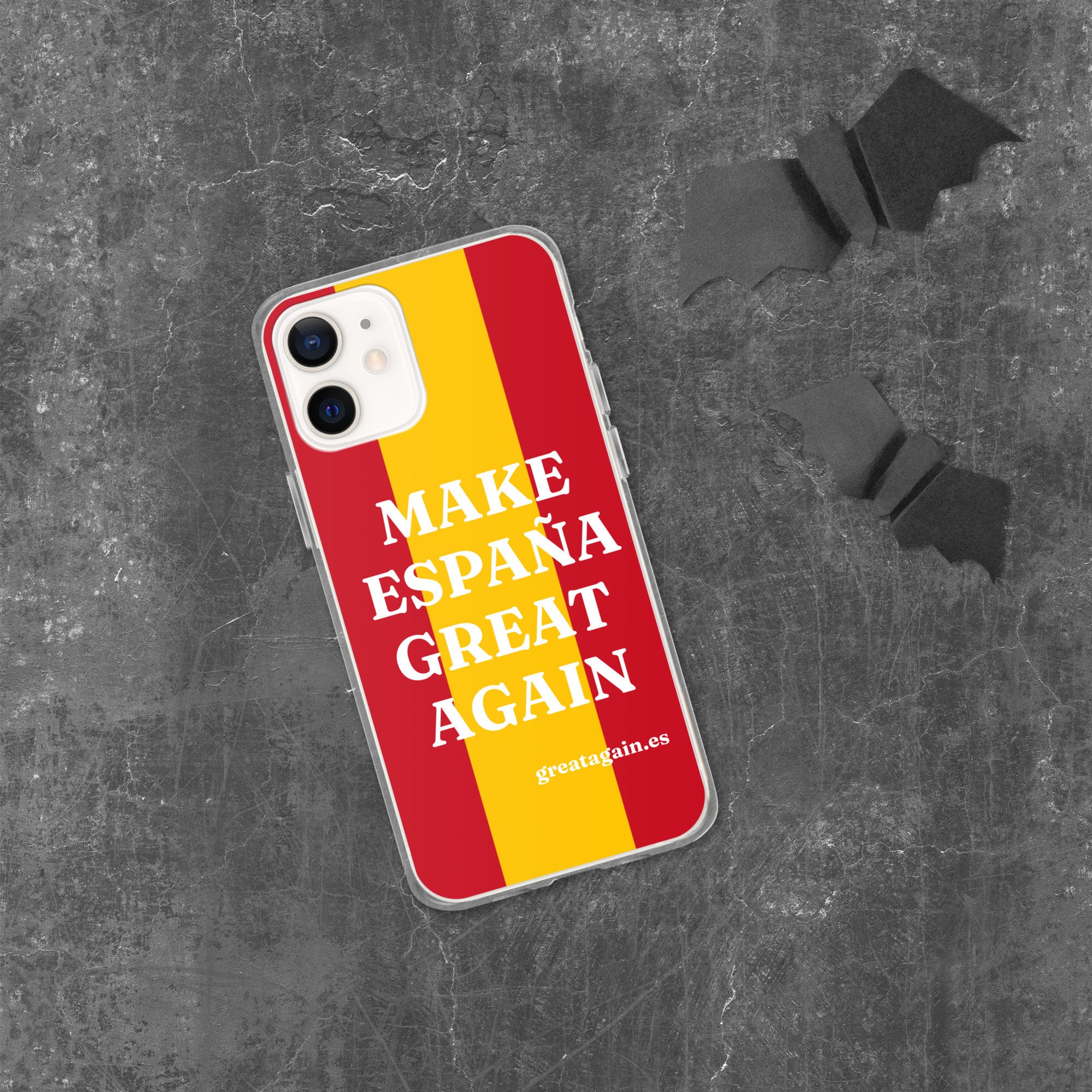 Carcasa transparente iPhone® Make España Great Again con bandera grande