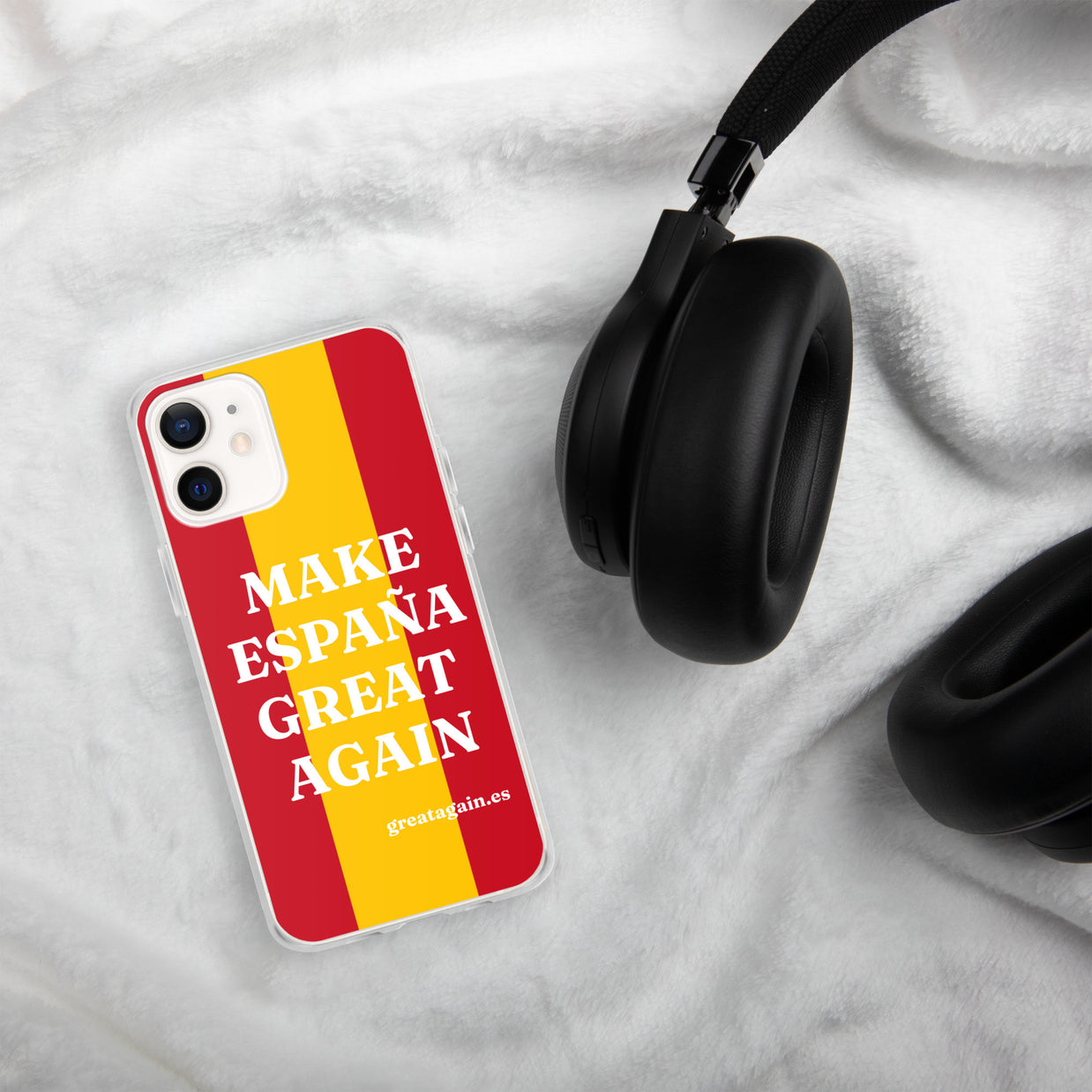 Carcasa transparente iPhone® Make España Great Again con bandera grande