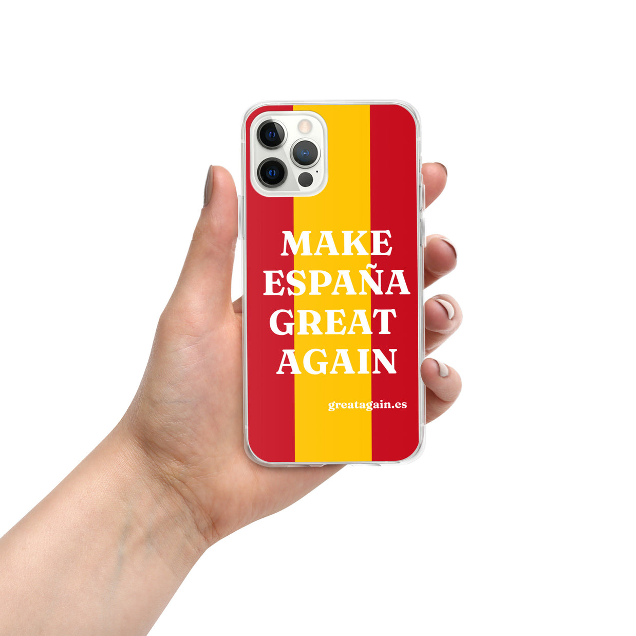 Carcasa transparente iPhone® Make España Great Again con bandera grande
