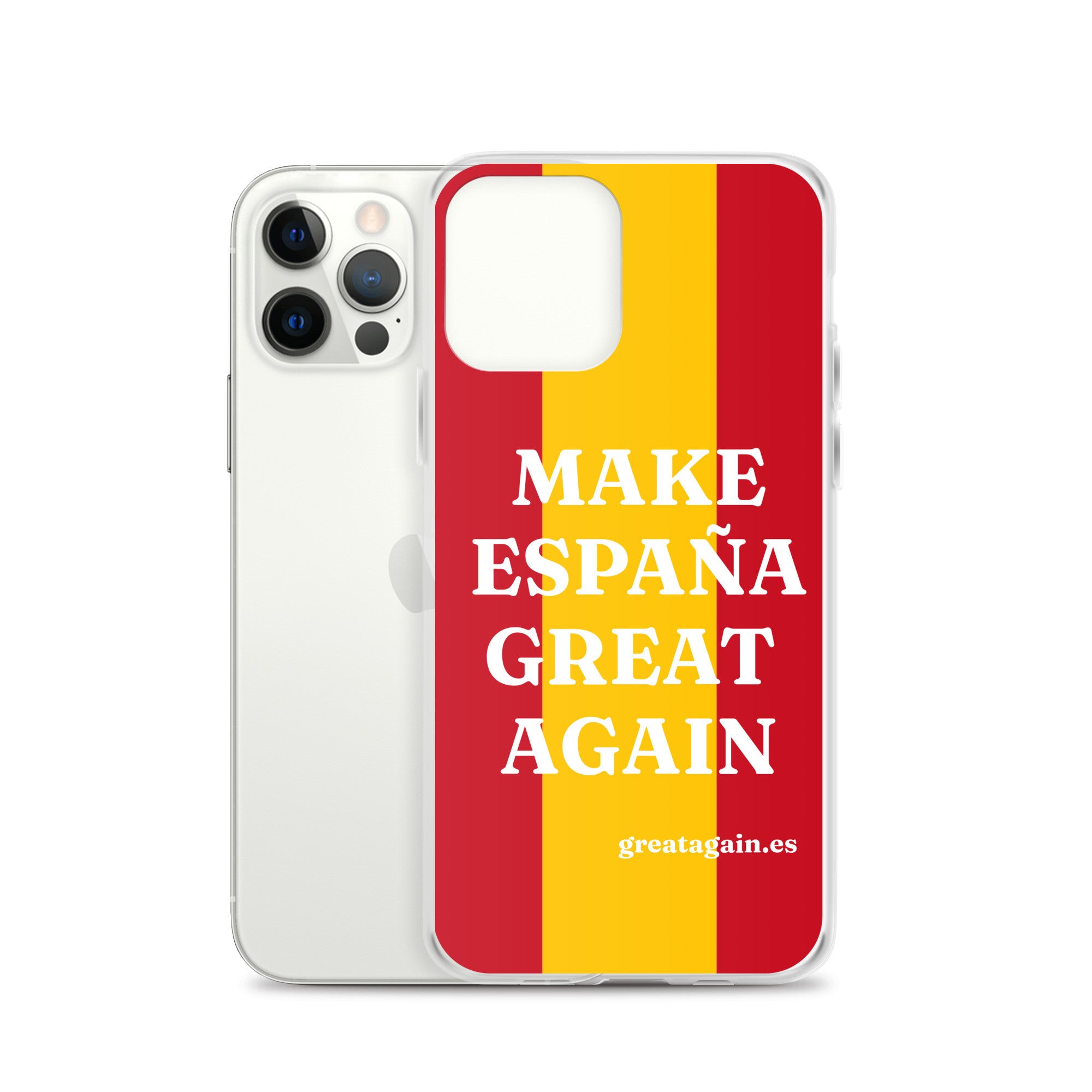 Carcasa transparente iPhone® Make España Great Again con bandera grande