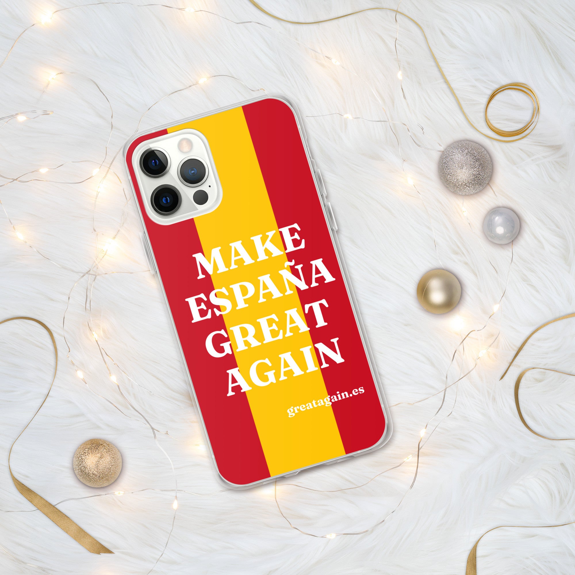 Carcasa transparente iPhone® Make España Great Again con bandera grande