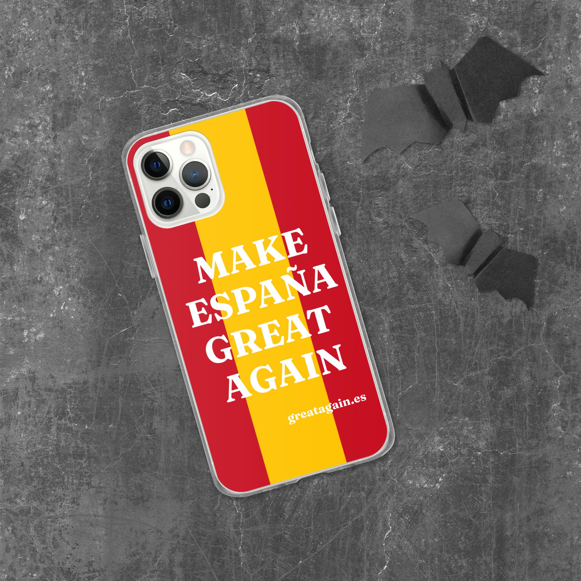Carcasa transparente iPhone® Make España Great Again con bandera grande