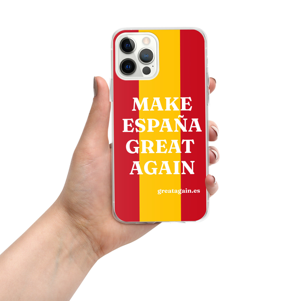 Carcasa transparente iPhone® Make España Great Again con bandera grande