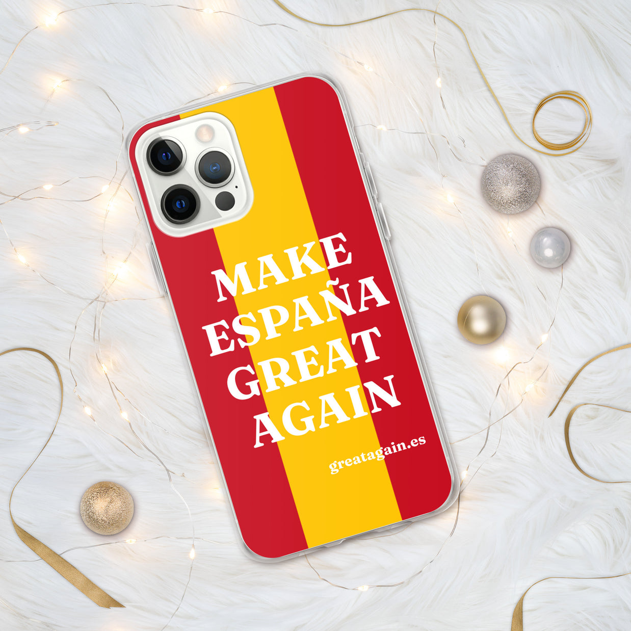 Carcasa transparente iPhone® Make España Great Again con bandera grande