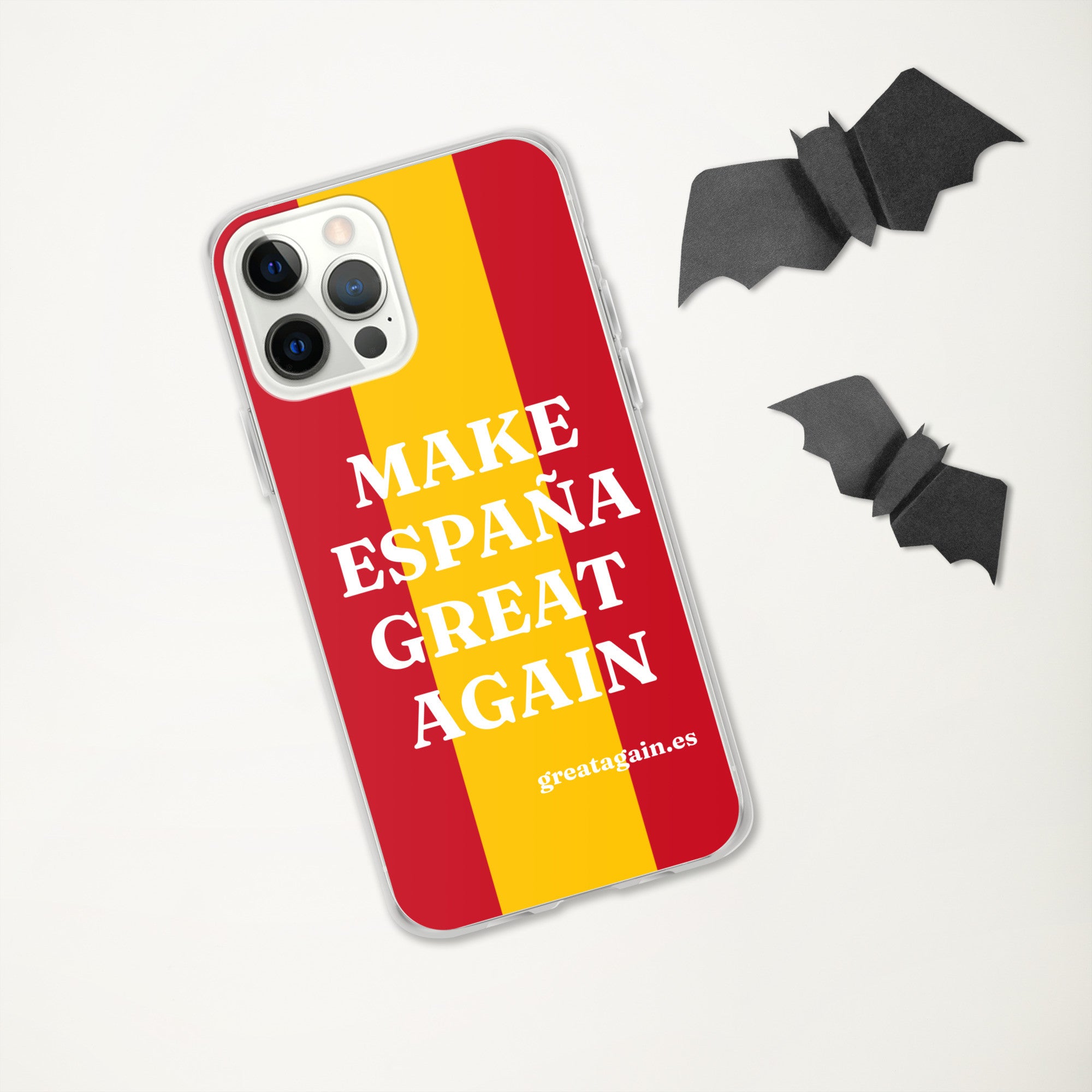 Carcasa transparente iPhone® Make España Great Again con bandera grande