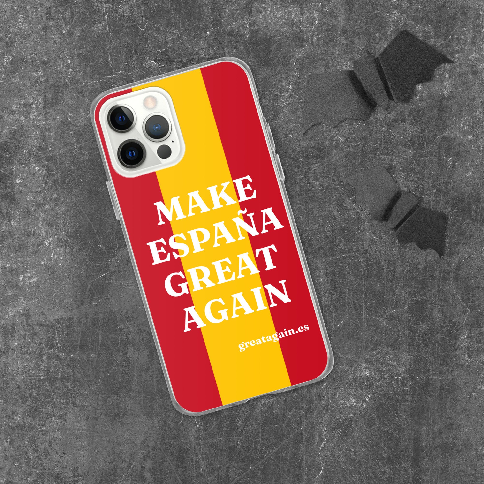 Carcasa transparente iPhone® Make España Great Again con bandera grande