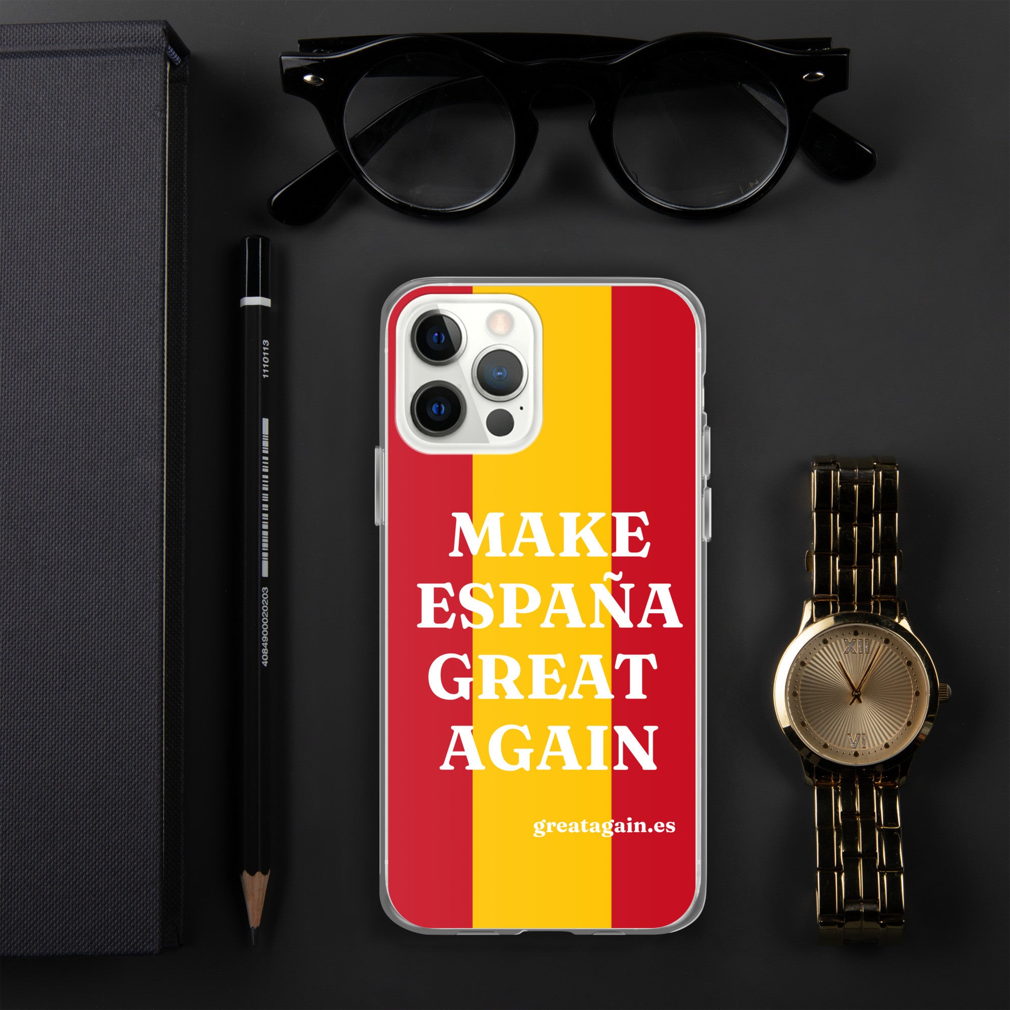 Carcasa transparente iPhone® Make España Great Again con bandera grande