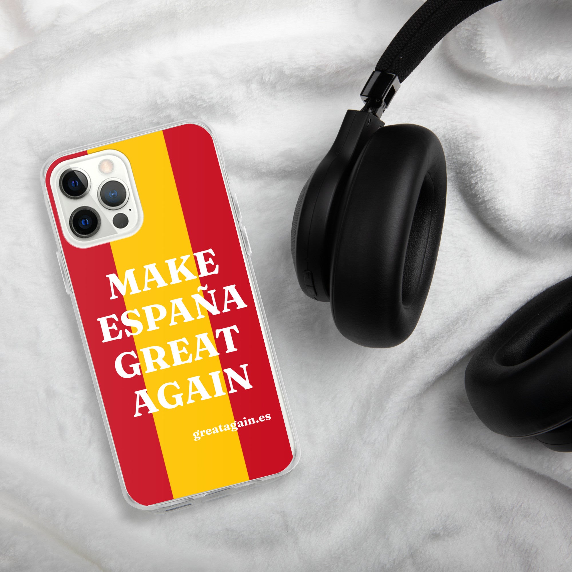 Carcasa transparente iPhone® Make España Great Again con bandera grande