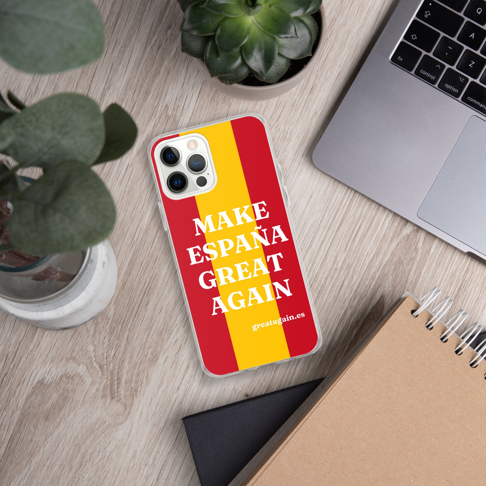 Carcasa transparente iPhone® Make España Great Again con bandera grande