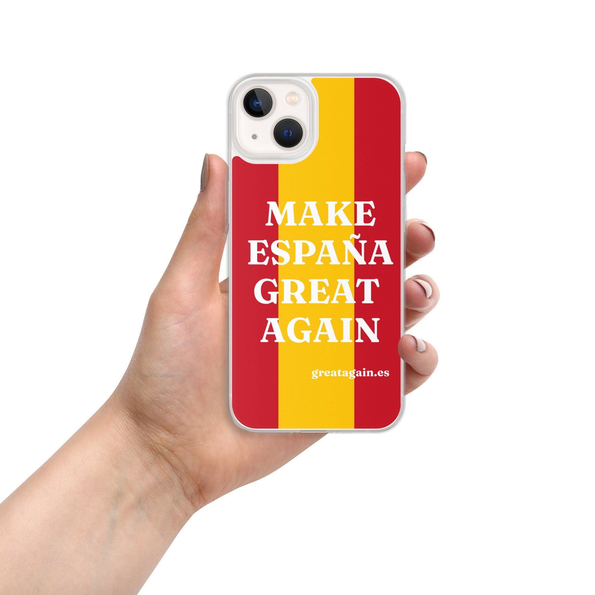 Carcasa transparente iPhone® Make España Great Again con bandera grande