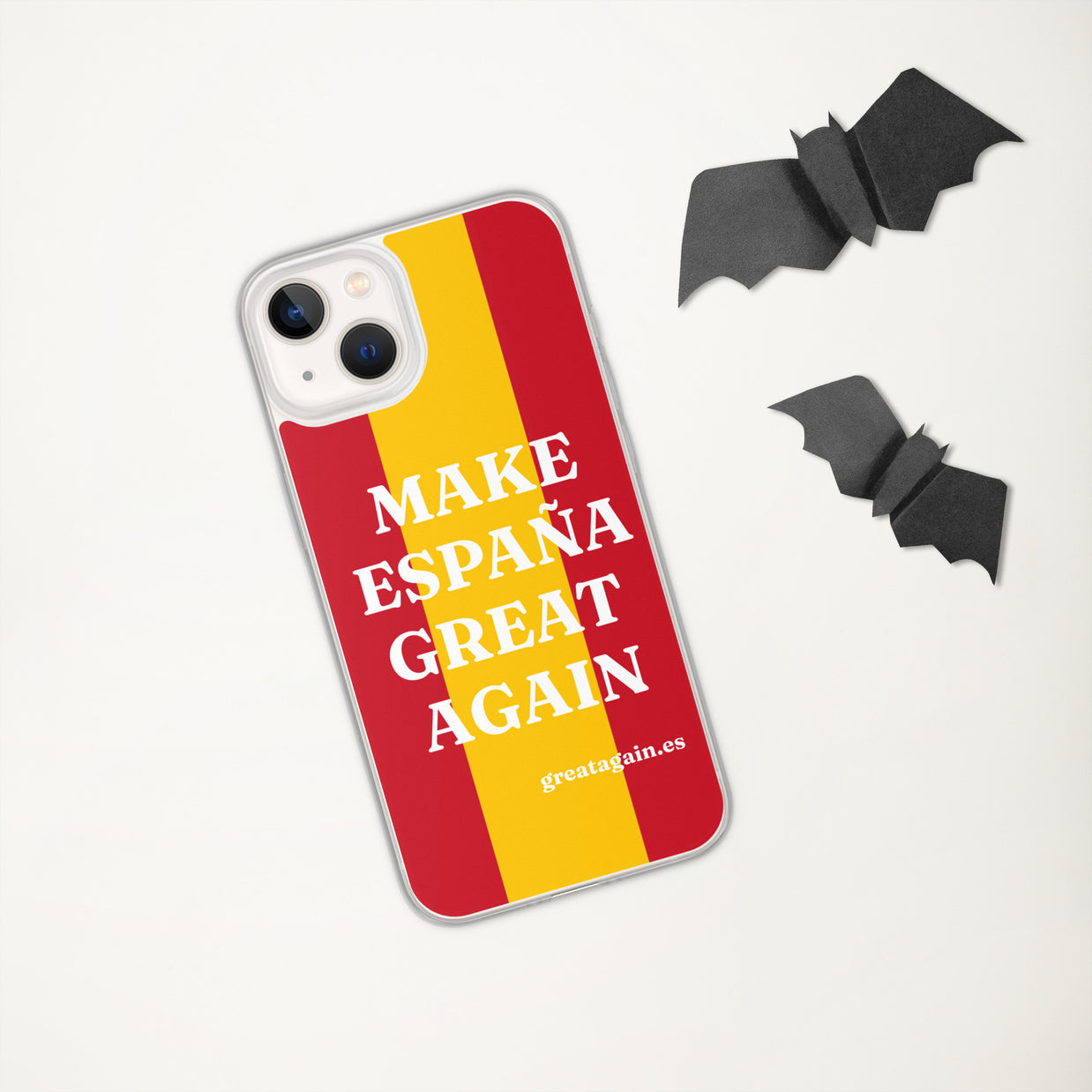 Carcasa transparente iPhone® Make España Great Again con bandera grande