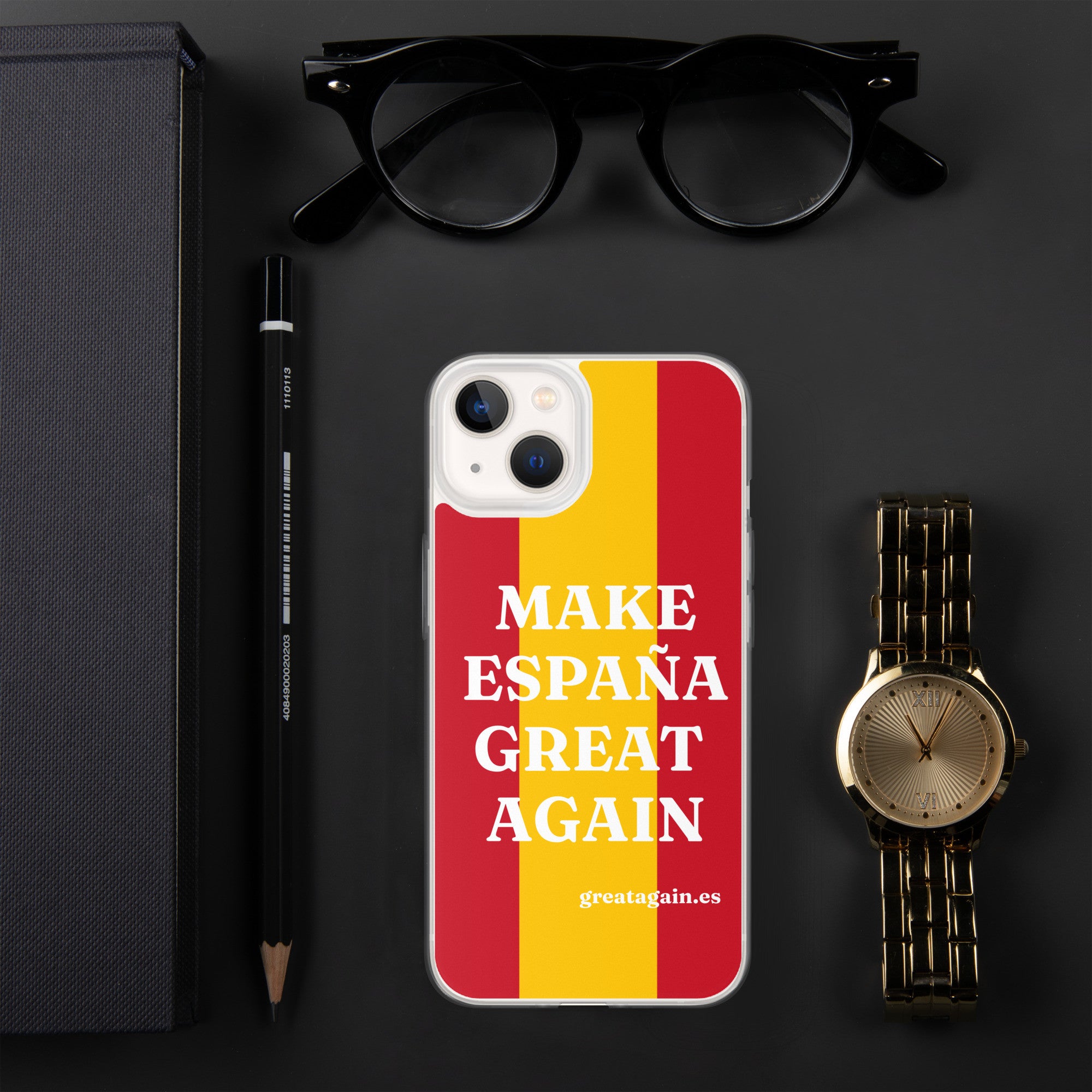 Carcasa transparente iPhone® Make España Great Again con bandera grande
