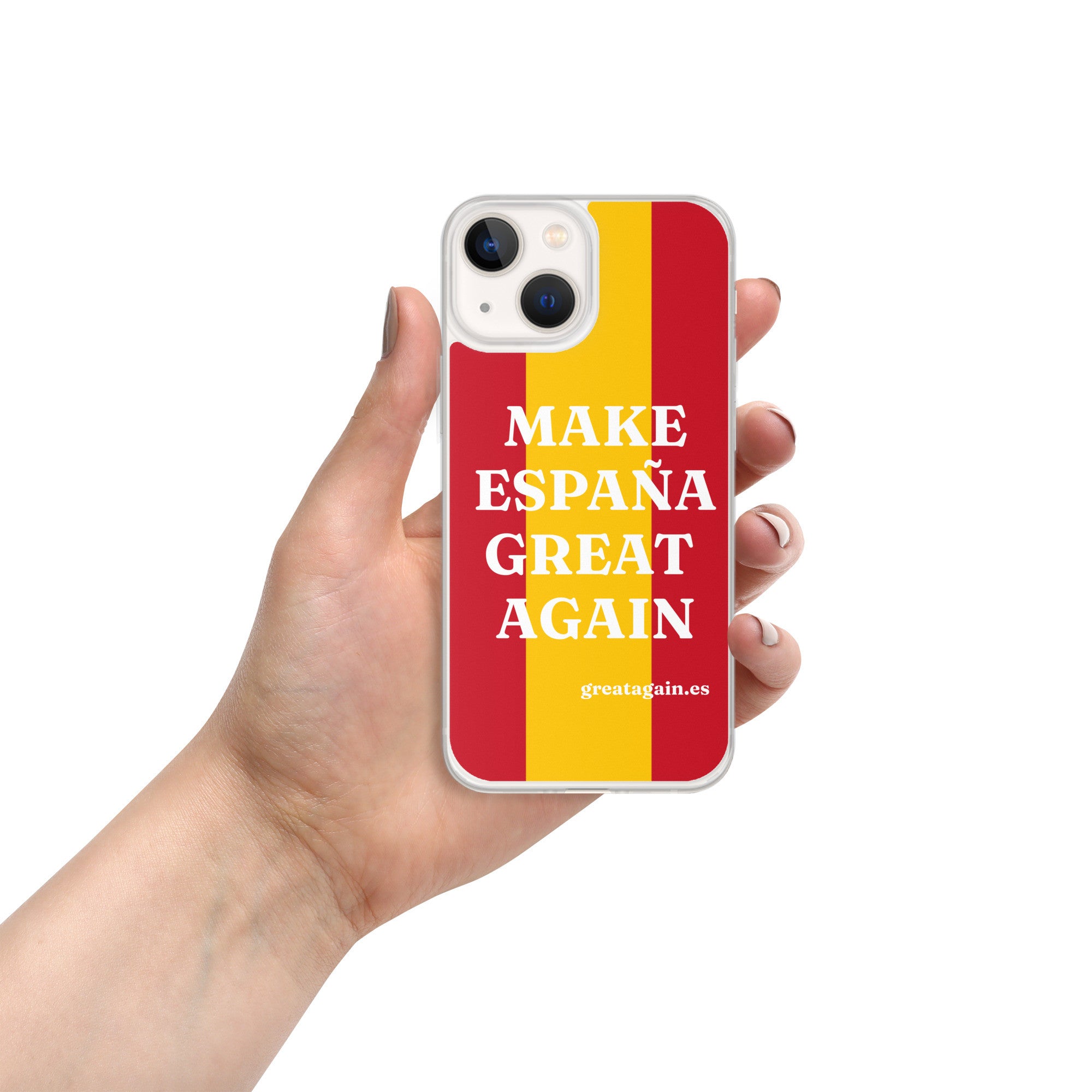 Carcasa transparente iPhone® Make España Great Again con bandera grande